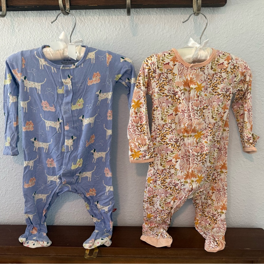 2 Magnetic Me 3-6 Month footed onesies - magnetic closures